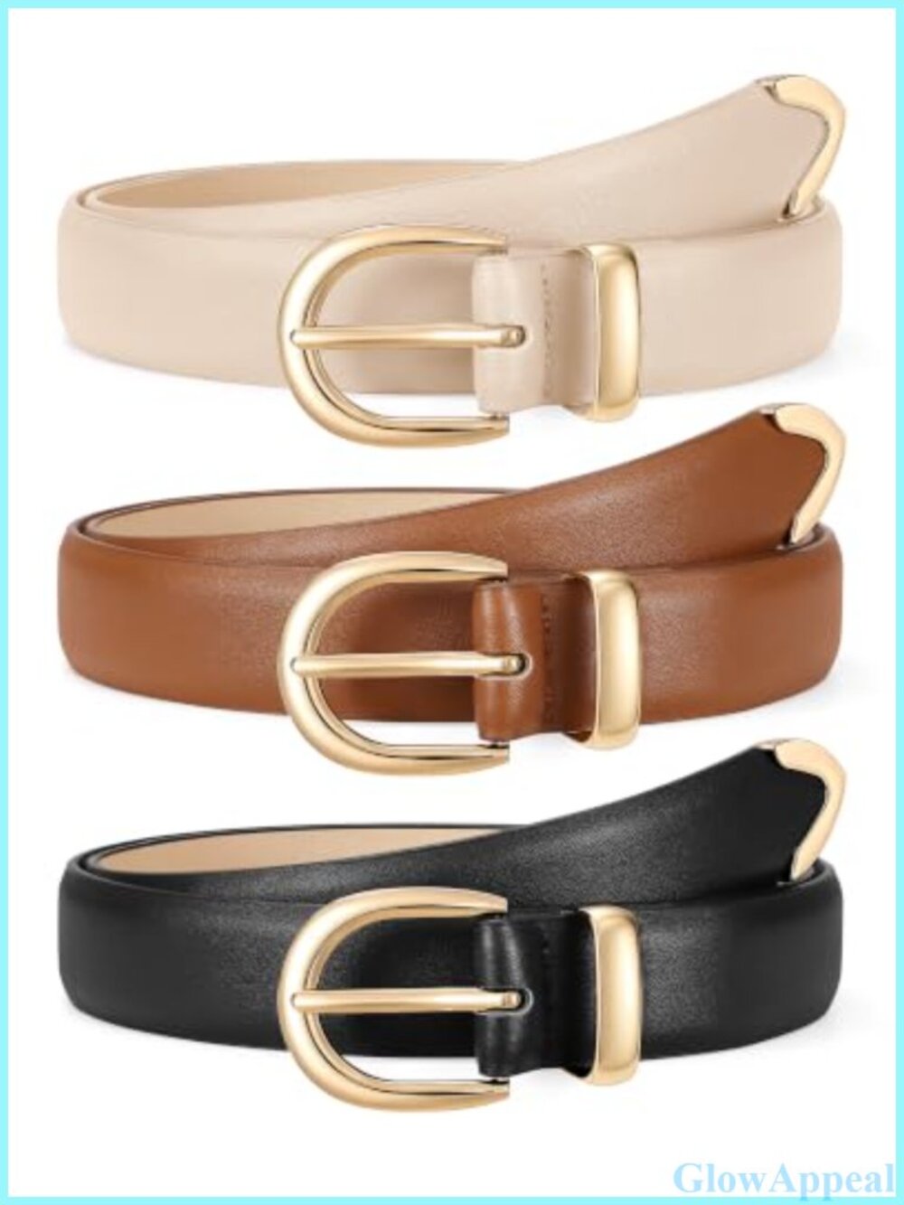 3 Pack Women Faux Leather Belts Gold Buckle Casual Jeans Pants Waist Belt